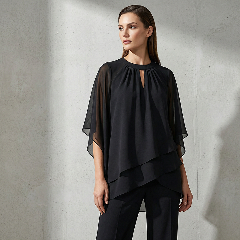 Gianna — Completo con blusa a strati e pantaloni a gamba larga