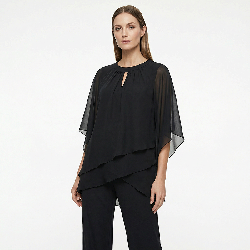 Gianna — Completo con blusa a strati e pantaloni a gamba larga