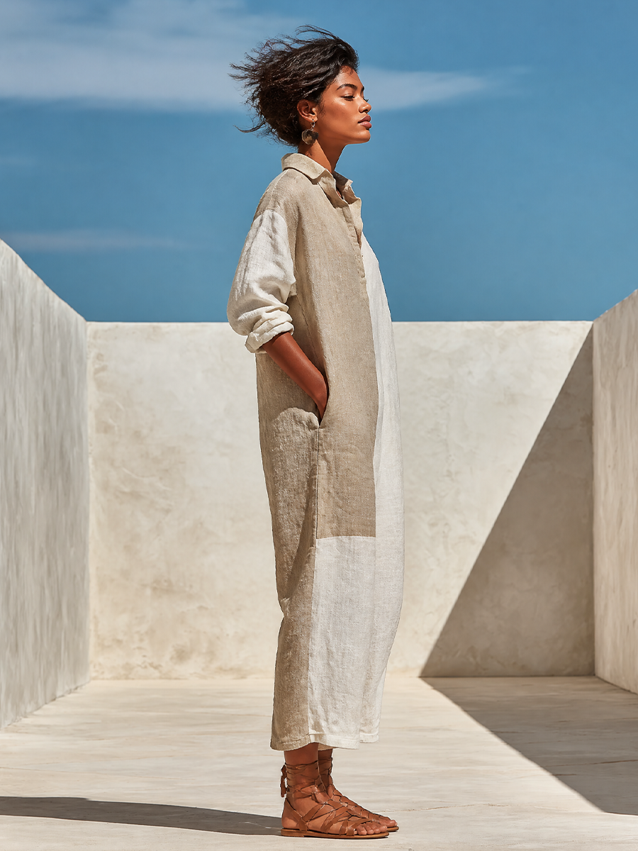 Lella — Tuta intera in lino color block