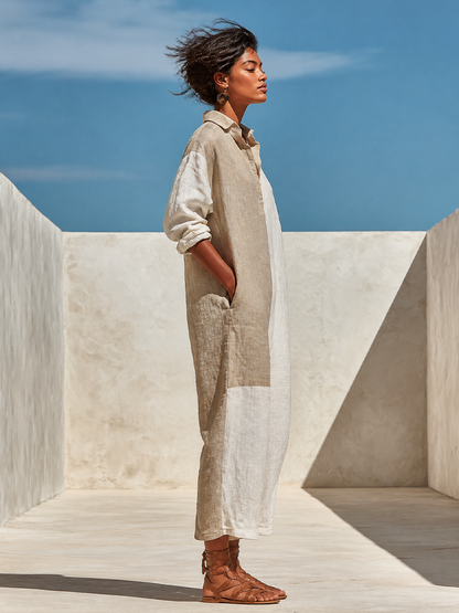 Lella — Tuta intera in lino color block