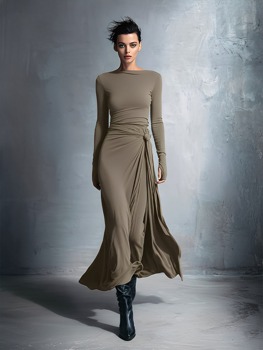 Assuntina — Abito lungo in maglia con scollo a V