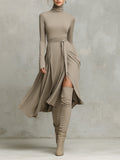 Crescenza — Abito midi in maglia con collo alto beige
