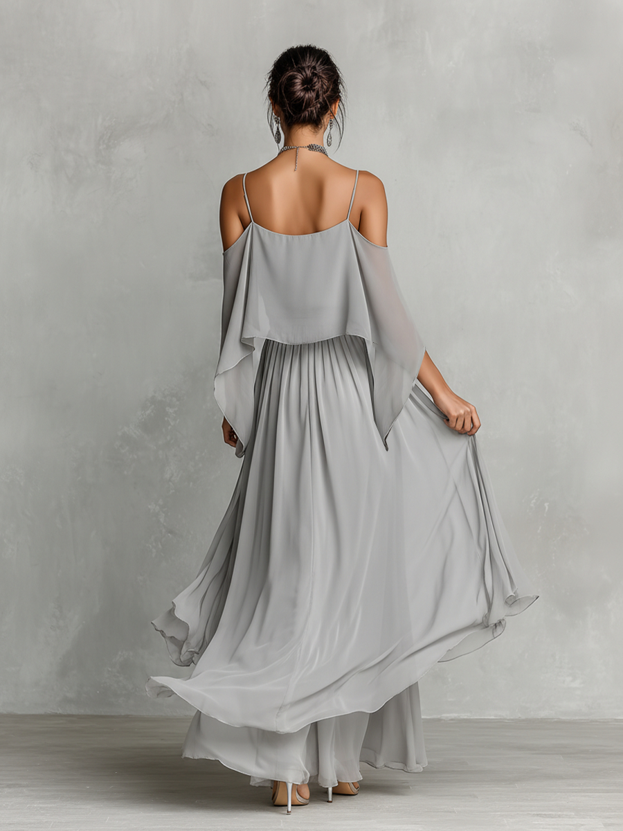 Brigida — Completo due pezzi in chiffon con pantaloni a gamba larga