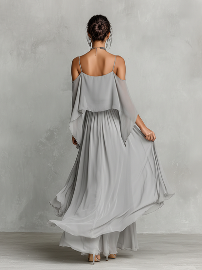 Brigida — Completo due pezzi in chiffon con pantaloni a gamba larga