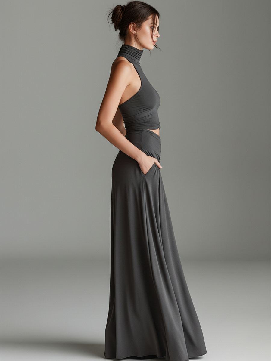 Cosima — Abito in maglia in maglia elasticizzata con collo alto